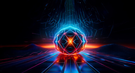 Aufkleber - abstract image featuring a glowing geometric shape emitting blue and orange light. the shape rests o