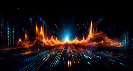 Wall Mural - abstract image with vibrant orange and blue light trails on a dark background. the dynamic compositi