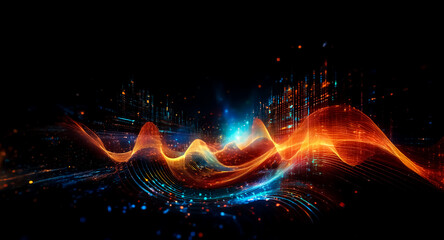Aufkleber - abstract flowing lines of orange and blue hues dance against a dark backdrop, evoking a sense of dyn