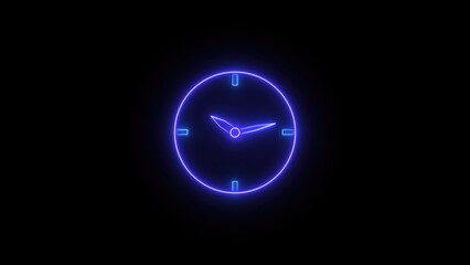 Poster - Clock glowing neon icon with a blue outline, displaying time on a black background in a modern design.