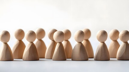 Poster - Wooden figures representing a community standing together on a white background