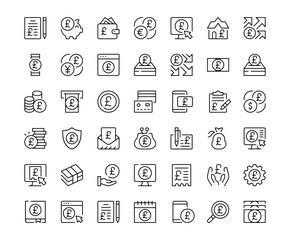 Poster - british pound icons. outline symbols collection. premium vector line icons set