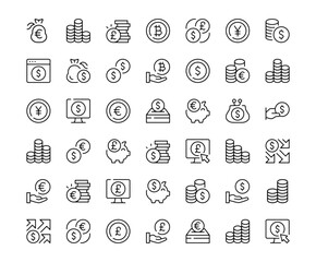 Leinwandbilder - Coin icons. Outline symbols collection. Premium vector line icons set