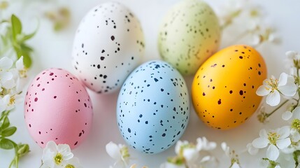 Poster - Colorful easter eggs with spring flowers creating festive atmosphere