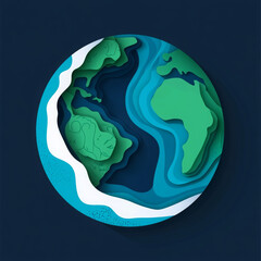 planet earth in 3d paper cut style. world globe in space. eco friendly concept for logotype. vector 