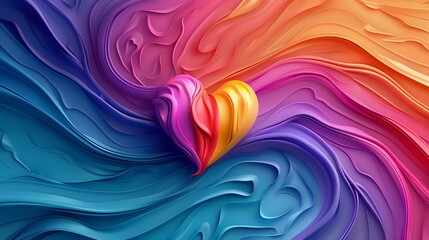 Poster - Vibrant flowing waves of multicolored abstract shapes create dynamic movement with blue, purple, pink and orange gradient swirls in modern artistic composition.