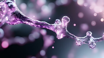 Poster - Dynamic purple water splash frozen in motion against dark background with bokeh lights and floating droplets creating abstract liquid art formation.
