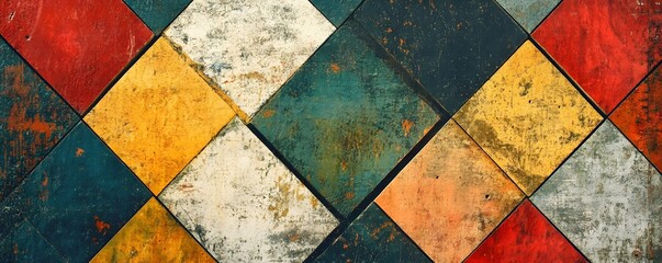 Poster - Colorful rhombus tiles creating vintage pattern on a wall or floor