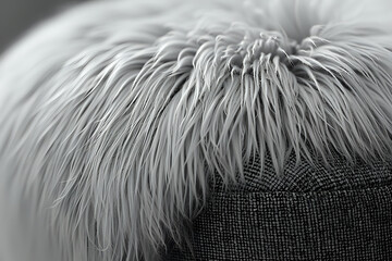 Poster - Extreme close-up of white feathers creating soft textural pattern against dark fabric background, shot in black and white with shallow depth of field for artistic effect.