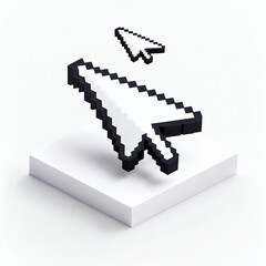 Poster - Pixelated cursor arrows playfully dance across a minimalist white platform, a digital ballet of clicks and navigation.