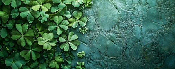 Aufkleber - Green clovers covering half of a textured background creating a st. Patrick's day vibe