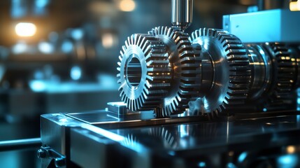 Poster - Close-up of intricate metal gears in industrial setting.