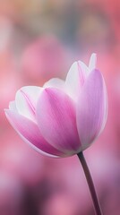 Aufkleber - Pink and white tulip blooming in soft light