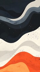 Aufkleber - Abstract background featuring wavy shapes and speckled textures in orange, black, and white