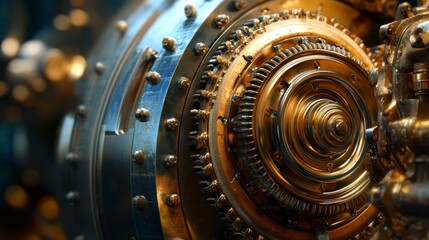 Poster - Close-up of intricate metallic gears and mechanisms, showcasing textures and details of a complex machine.