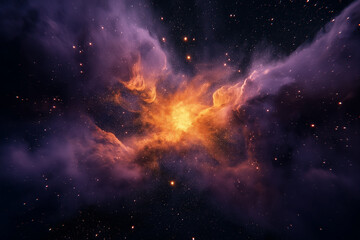 Wall Mural - orange and purple nebula shining in the deep space