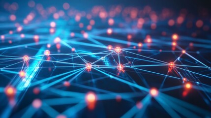 Leinwandbilder - Abstract network connection, glowing nodes and lines, digital technology background.