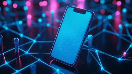 Aufkleber - Smartphone on neon network, digital connection concept.