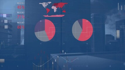 Poster - Overlaying cityscape, animation of charts and graphs for data visualization in school