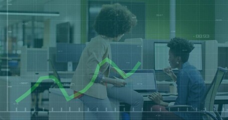 Poster - Collaborating in office, business professionals with financial graph animation overlay