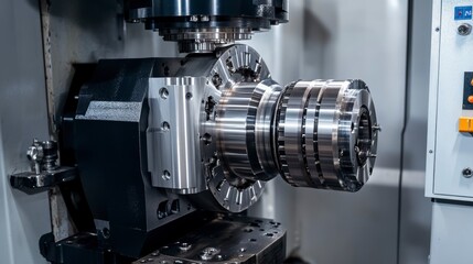 Aufkleber - Close-up of a CNC lathe machining a metal part.