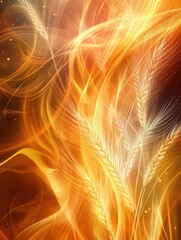 Fototapete - Surreal golden wheat transforming into glowing energy waves in a dreamy abstract landscape Generative AI