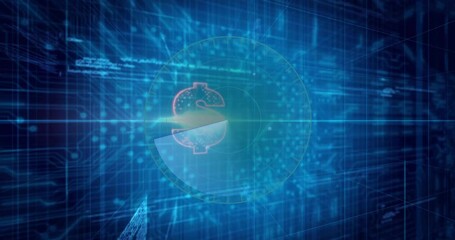 Poster - Digital dollar symbol with data processing animation on blue tech background