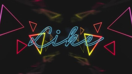 Poster - Colorful triangles forming neon-like text on dark background in animation style