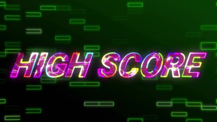 Poster - High score text glowing with colorful neon animation over green background