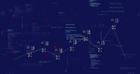 Aufkleber - Data processing animation with numerical values and coding over dark blue background