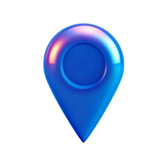 Poster - A vibrant, glossy blue location marker pin points the way to exciting adventures, shimmering with iridescent highlights against a pure white background.