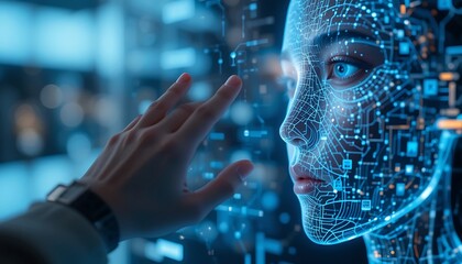 Poster - Human Hand Touching Artificial Intelligence Futuristic Interface Technology Concept