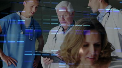 Poster - Discussing patient data, doctors with DNA sequencing animation in hospital office