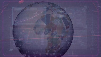 Poster - Animation of rotating globe with digital data and graphs overlaying features