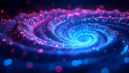 Poster - Glowing blue fractal space art with bright star explosions