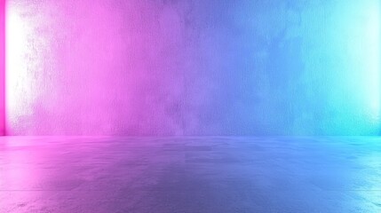 Wall Mural - abstract neon pink and blue light illuminating a textured concrete wall and floor.