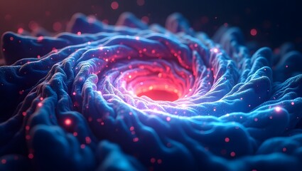 Poster - Glowing blue fractal space art with bright star explosions