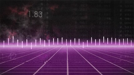 Poster - Glowing bars and numerical data overlay creating futuristic digital grid animation