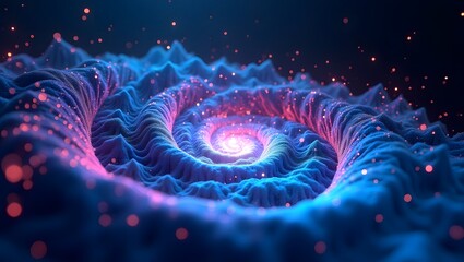 Poster - Glowing blue fractal space art with bright star explosions