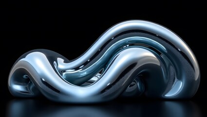 Poster - Abstract blue liquid waves flow with a silver light texture