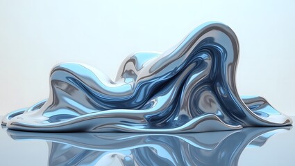 Poster - Abstract blue liquid waves flow with a silver light texture