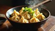 © Sathaporn Buarabut - Steaming bowl of dumplings, chopsticks, soy sauce, chinese food, cuisine, lunch