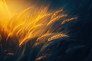 Fototapete - Surreal transformation of golden wheat into glowing energy waves in a dreamy abstract background Generative AI