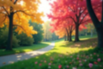 Wall Mural - Abstract blurred nature scene, soft focus, bokeh effect, warm, water, aesthetic