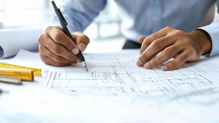 Poster - Professional Engineer Working on Construction Plans and Drawings