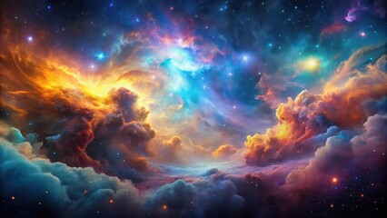 vibrant swirling clouds of gas and dust in a colorful nebula against a dark starry sky, nebula, gala