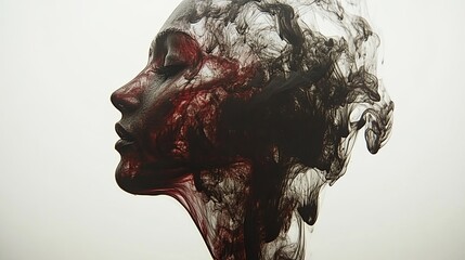 Poster - Artistic representation of a profile with swirling smoke and colors in a minimalist style