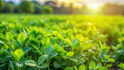 Wall Mural - Green gram plants growing in a lush field with healthy foliage and vibrant green color, vibrant, agriculture,  vibrant, agriculture