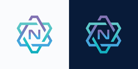 Poster - technology logo letter N with hexagon circuit line style for digital, data, connection
