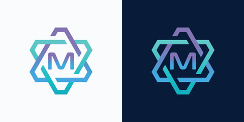 Poster - technology logo letter M with hexagon circuit line style for digital, data, connection